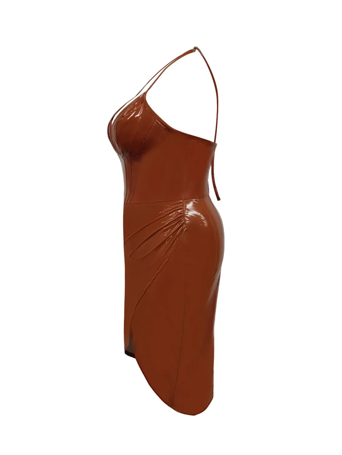 Strap Brown Pu Leather Plus Size Irregular Bodycon Dress 3 Strap Brown Pu Leather Plus Size Irregular Bodycon Dress