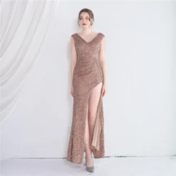 Sexy Slit V-neck Long Sequins Plus Size Beauty Formal Party Evening Dress -Plus Size Dresses Shop beaac77f497c7639
