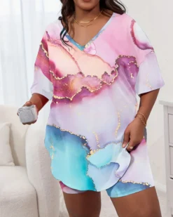 Women's Printed Short-Sleeved T-Shirt Pants Two-Piece Homewear Set -Plus Size Dresses Shop bf4873da975442ff