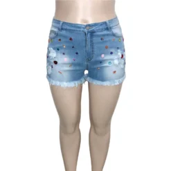 Fringed Denim Shorts Color Diamond Plus Size Fat Denim Pants Casual Straight Pants -Plus Size Dresses Shop bf49176473938f94