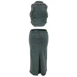 Plus Size Women's Denim Sleeveelss Zipper Top Slit Long Skirt Two Piece Set 12 Plus Size Women's Denim Sleeveelss Zipper Top Slit Long Skirt Two Piece Set -Plus Size Dresses Shop bf51ff87b95d4b5a