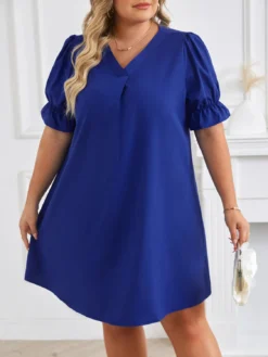 Plus Size V Neck Short Sleeve Solid Dress -Plus Size Dresses Shop bf812b6a44270d40