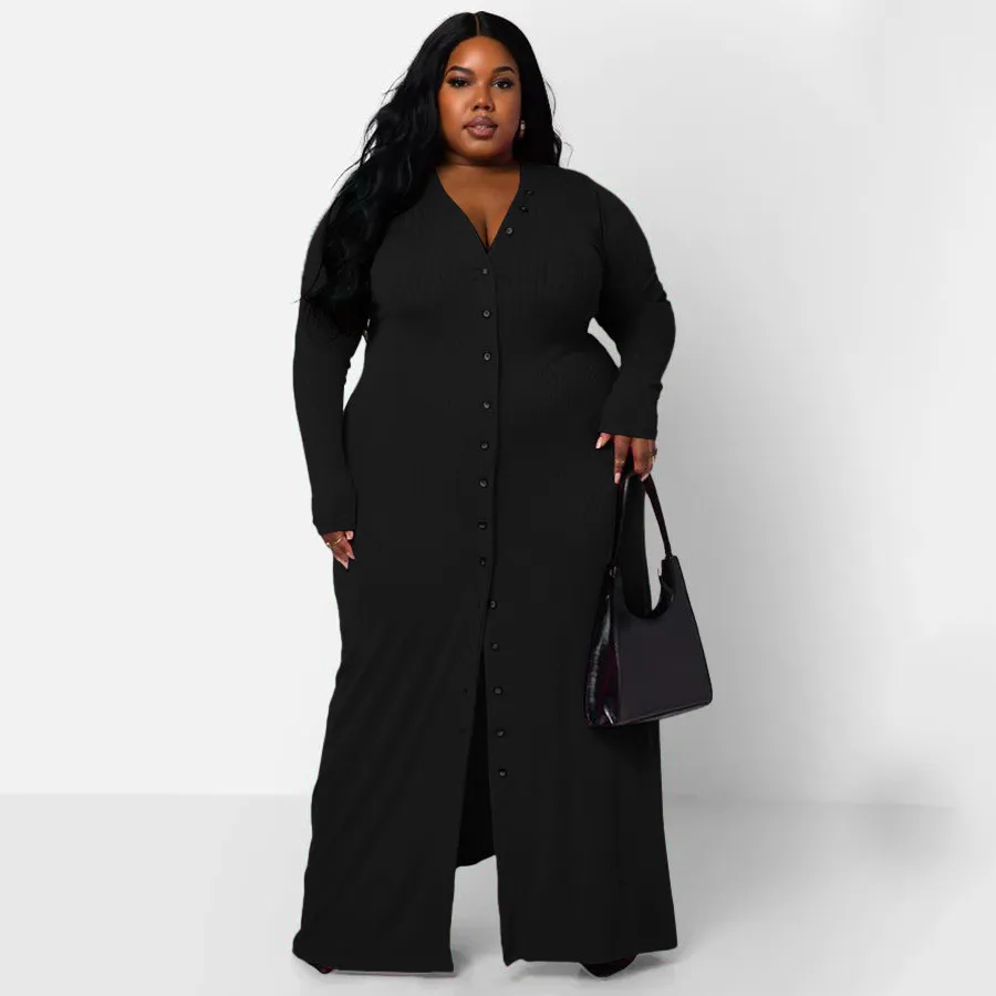 Plus Size Women Long Sleeve Ribbed Slit Dress 11 Plus Size Women Long Sleeve Ribbed Slit Dress - Image 9