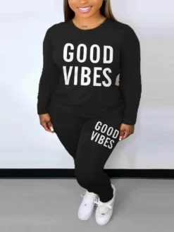 Women's Casual Sports Letter Print Long Sleeve Sweater Pants Set -Plus Size Dresses Shop c04e41a84c9f1171