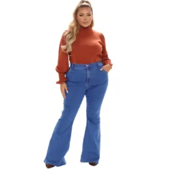 Fashion Slim Wide Leg Plus Size Jeans Bell Bottom Stretch Denim Pants -Plus Size Dresses Shop c05faabed1103bf0