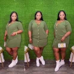 Plus Size Women Solid Loose Pocket Dress -Plus Size Dresses Shop c064034768580287