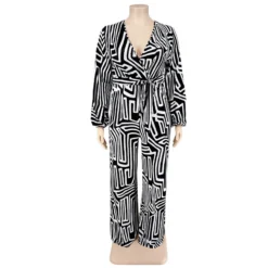 Plus Size Women'S Print Long Sleeve Wrap Wide Leg Jumpsuit -Plus Size Dresses Shop c11583d1147152cd