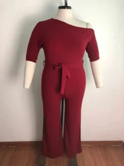 Summer Plus Size Burgunry Slash Shoulder Formal Jumpsuit -Plus Size Dresses Shop c12cbe4f20d24f18