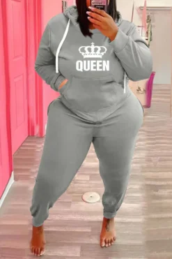 Plus Size Women's Sports Hoodies Pants Casual Two-Piece Set