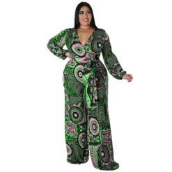 Plus Size Women Fall Print Long Sleeve Jumpsuit -Plus Size Dresses Shop c16660ba5f5db6d2