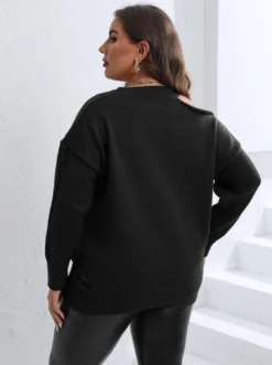 Women's Fall Winter Pullover Tops Plus Size Women's Style Cutout Shoulder Knit V Neck Sweater -Plus Size Dresses Shop c1e2bedd43b86d8f