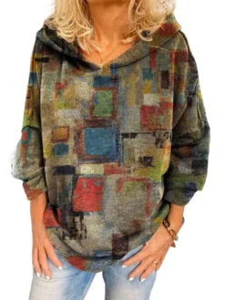 Fall Spring Women's Fashion Casual Print Long Sleeve Turndown Collar Hoodies