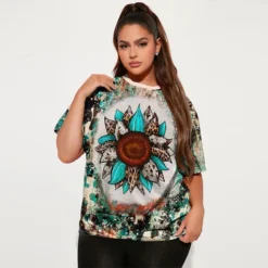 Women's Fashion Plus Size Casual Print Round Neck Short Sleeve T-Shirt -Plus Size Dresses Shop c2ad39d79eb05db4