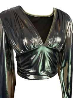 Fashionable Plus Size Women's V-Neck Long Sleeve Gathered Slim Waist Balloon Sleeve Top -Plus Size Dresses Shop c330ca275f5b33db