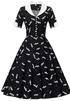 Halloween Witch Bat Print Short Sleeve Button Black And White Turndown Collar Retro A-Line Swing Dress 17 Halloween Witch Bat Print Short Sleeve Button Black And White Turndown Collar Retro A-Line Swing Dress -Plus Size Dresses Shop c374da02ba53ad5f