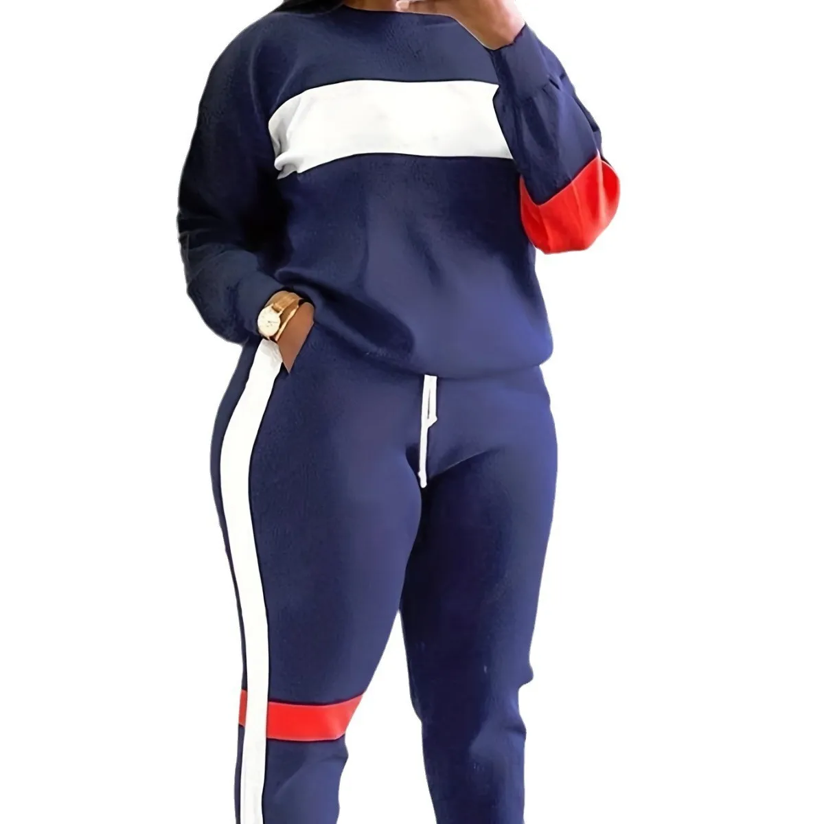 Autumn And Winter Women's Fashionable Contrasting Color Plus Size Two-Piece Pants Set For Women 4 Autumn And Winter Women's Fashionable Contrasting Color Plus Size Two-Piece Pants Set For Women - Image 2