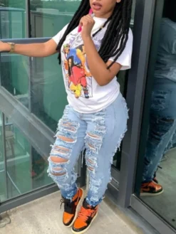 Ripped Denim Pant High Rise Stretch Plus Size Ombre Ladies Trousers -Plus Size Dresses Shop c445c24b1397dc4f