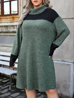 Plus Size Women High Neck Knitting Color Block Loose Casual Dress 17 Plus Size Women High Neck Knitting Color Block Loose Casual Dress -Plus Size Dresses Shop c4b0cd566bf2dad1