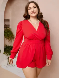 Plus Size WomenV-Neck Long Sleeve Jumpsuit -Plus Size Dresses Shop c57742f8fd8b2411