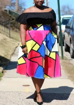 Printed Colorblock Plus Size Skirt -Plus Size Dresses Shop c57f599d20df484e
