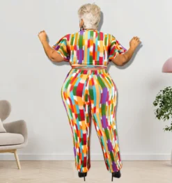 Plus Size Women's Spring Short Sleeve Top And Pants Set