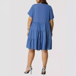 Plus Size Women Short Sleeve Multi-Layer Dress