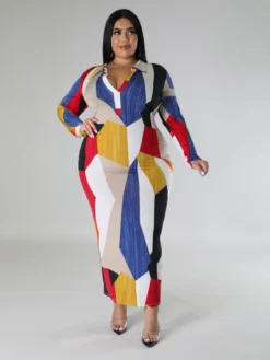 Plus Size Women Winter Turndown Collar Long Sleeve Dress -Plus Size Dresses Shop c5c41bc8d51c8aee