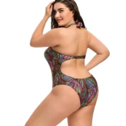 Plus Size Women Printed Backless One Piece Swimwear -Plus Size Dresses Shop c631b0e03b29035d