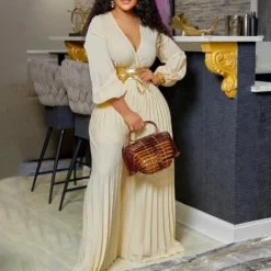 Summer V-Neck Sexy Lace-Up Pleated Wide Leg Plus Size Jumpsuit -Plus Size Dresses Shop c66c5e97e78040d5