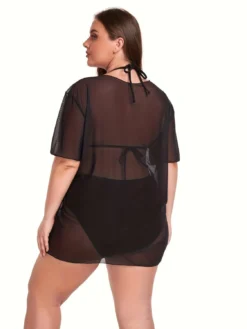 Plus Size Women Mesh Cover-up See-Through Sexy Bikini SwimwearThree-Piece -Plus Size Dresses Shop c67db9ed4d939f1d