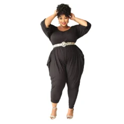 Autumn/Winter Solid Color Half Sleeve Round Neck Casual Home Ladies Jumpsuit -Plus Size Dresses Shop c6ac93e51c706df0