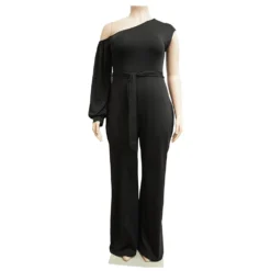 Fall Plus Size Women'S Slash Shoulder Single Sleeve Wide Leg Jumpsuit With Belt -Plus Size Dresses Shop c70945eec8736b25