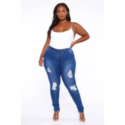 Plus Size High Waist Washed Dnim Blue Ripped Tight Jeans -Plus Size Dresses Shop c7343a2cbf665a43