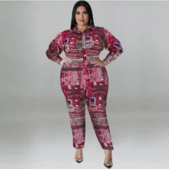 Plus Size Women's Fall Print Long Sleeve Jumpsuit -Plus Size Dresses Shop c767e06a724dfd79