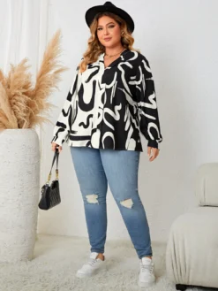 Plus Size Women's Loose Casual V-Neck Top Fashion Lantern Sleeve Printed Shirt -Plus Size Dresses Shop c7a7cc5d2f3e09ce