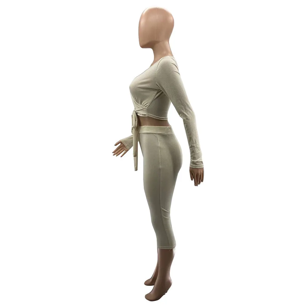 Autumn And Winter Plus Size Women's Solid Color Long Sleeve 7-Point Pants Sexy Casual Two Piece Set 10 Autumn And Winter Plus Size Women's Solid Color Long Sleeve 7-Point Pants Sexy Casual Two Piece Set - Image 8