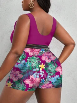 Plus Size Women Patchwork Printed One-piece Swimwear -Plus Size Dresses Shop c8bb3471ce054410