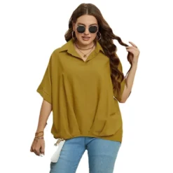 Women's Summer V Neck Slim Fit Half Sleeves Plus Size Top -Plus Size Dresses Shop c8c34079fd3f17bd