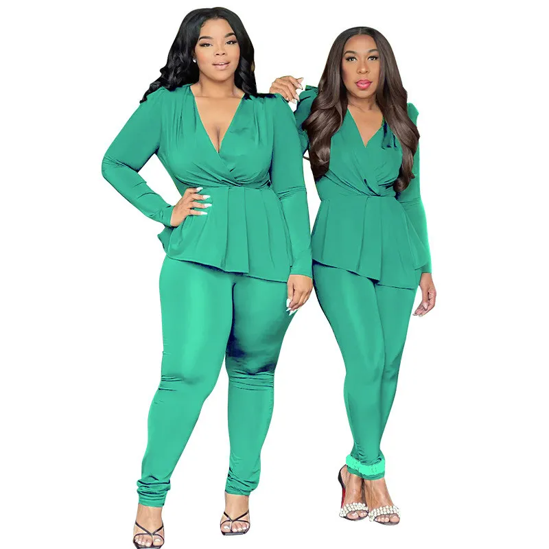 Africa Plus Size Women's Deep V Neck Long Sleeve Pencil Pant Set 21 Africa Plus Size Women's Deep V Neck Long Sleeve Pencil Pant Set - Image 19