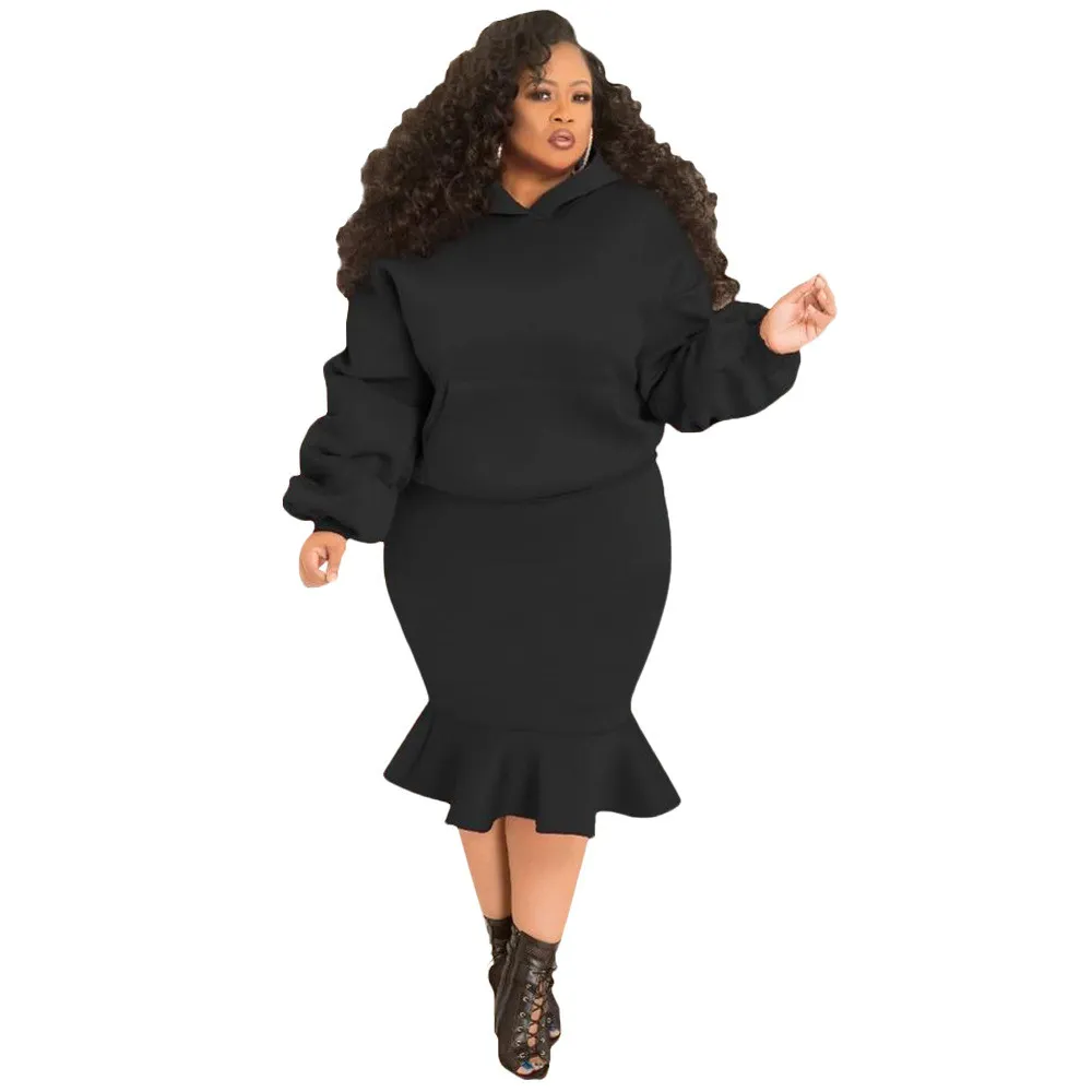 Fashion Casual Sport Mermaid Fall Winter Hoodies Skirt Set Plus Size 6 Fashion Casual Sport Mermaid Fall Winter Hoodies Skirt Set Plus Size - Image 4