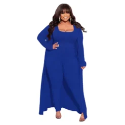 Autumn And Winter High Stretch Ribbed Three-Piece Plus Size Fashionable And Sexy Pants Set -Plus Size Dresses Shop c97cf021dfd44674