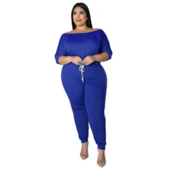 Short Sleeve Jumpsuit Women's Drawstring High Waist Slim Fit One-Piece Solid Track Pants -Plus Size Dresses Shop c9859a541baae14d