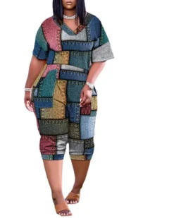 Plus Size Women Summer Loose V Neck Print Jumpsuit -Plus Size Dresses Shop c9f14194c9ae4c44