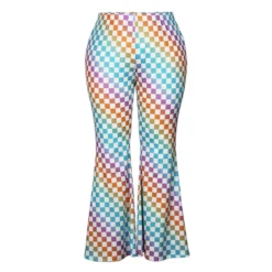 Plus Size Women Plaid Print Bell Bottom Pants -Plus Size Dresses Shop ca0af2b357ddf02a