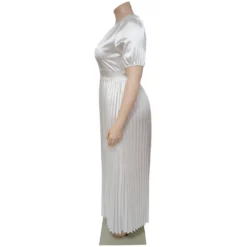 Plus Size Women's Fall Winter Pleated Round Neck Long Dress Short Sleeves -Plus Size Dresses Shop ca7e211584fe7c3d