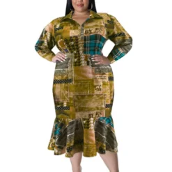Plus Size Fall Women's Collared Open Long Sleeve Dress -Plus Size Dresses Shop cb1c4bc0d95cf3fe