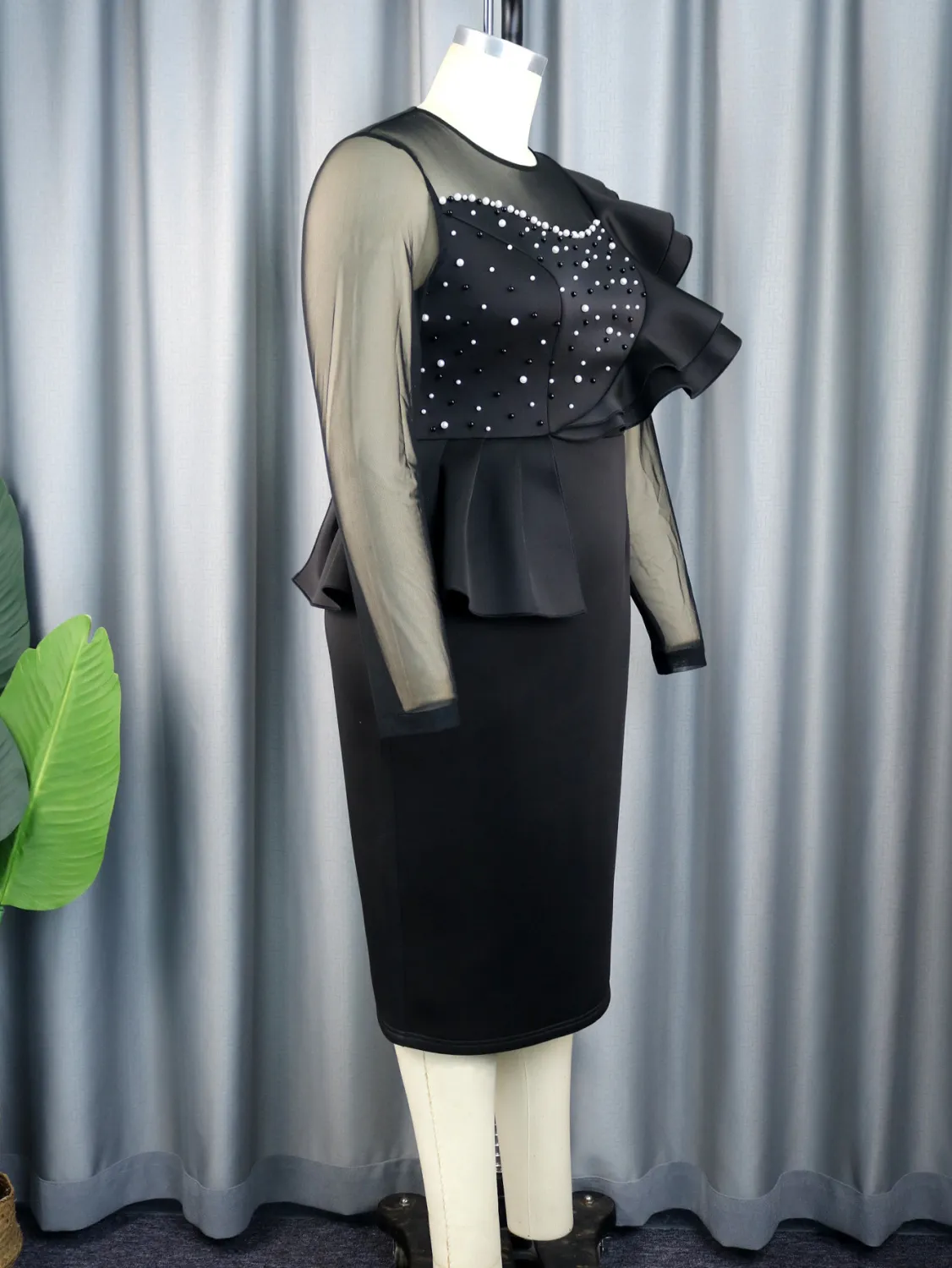 Women See-Through Mesh Beading Ruffle Edge Dress 4 Women See-Through Mesh Beading Ruffle Edge Dress - Image 2