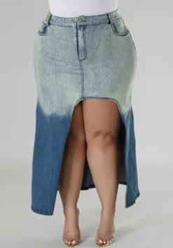 Plus Size Women Gradient Slit Denim Skirt -Plus Size Dresses Shop cb9f8a8789a76663