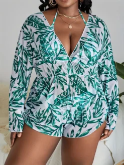 Plus Size Women Printed Tunic Blouse Sexy Bikini SwimwearThree-Piece -Plus Size Dresses Shop cc07e539c4f4c3f4
