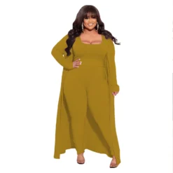 Autumn And Winter High Stretch Ribbed Three-Piece Plus Size Fashionable And Sexy Pants Set -Plus Size Dresses Shop cc0da66703f8e1c9